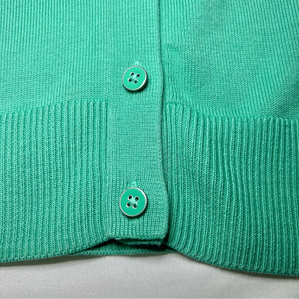 Talbots Green V-neck Button Down Cotton Blend Career Cardigan Sweater Sz Lp - Picture 12 of 14